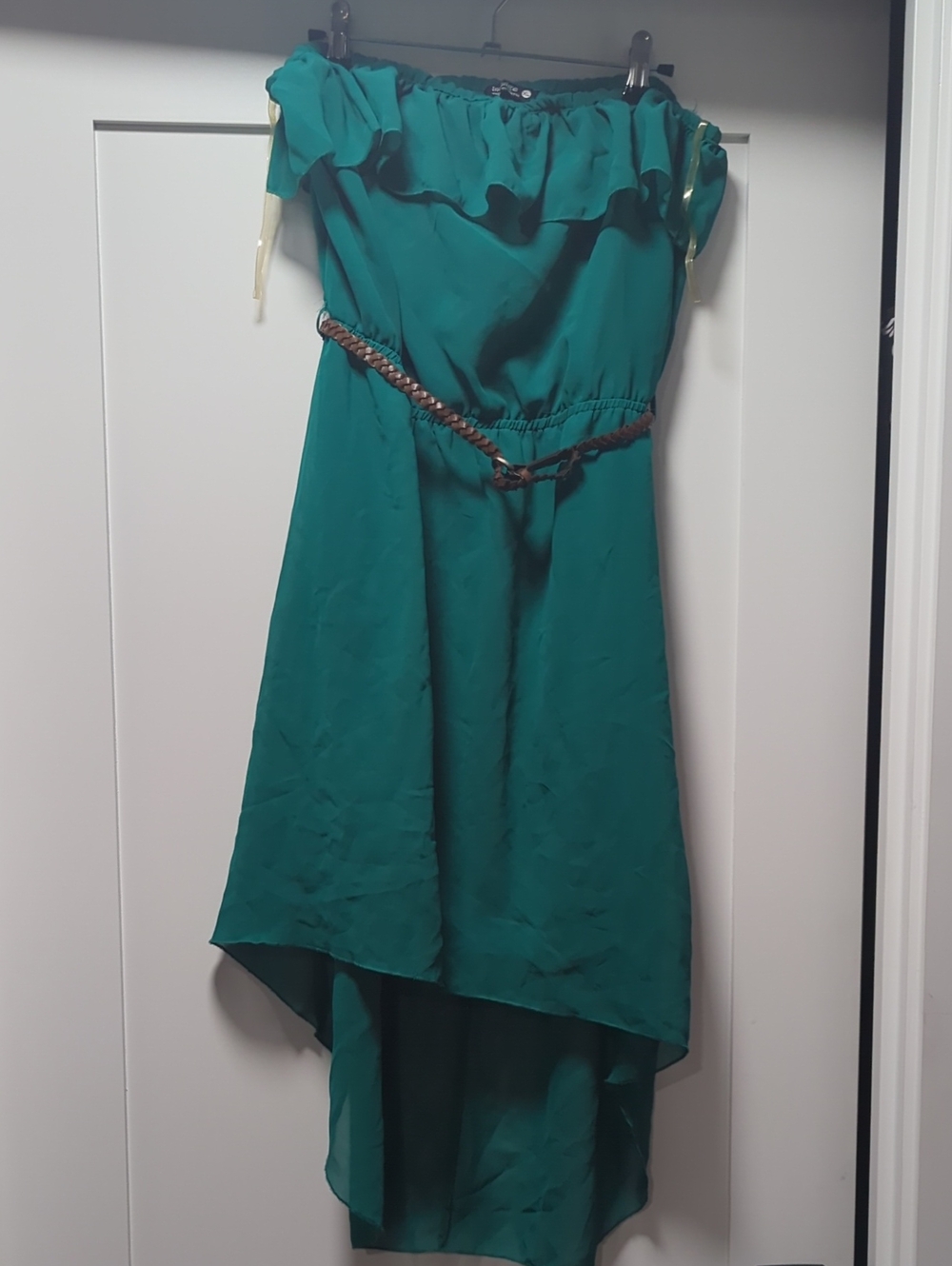 indulge Teal Off-Shoulder High-Low Dress with Braided Belt